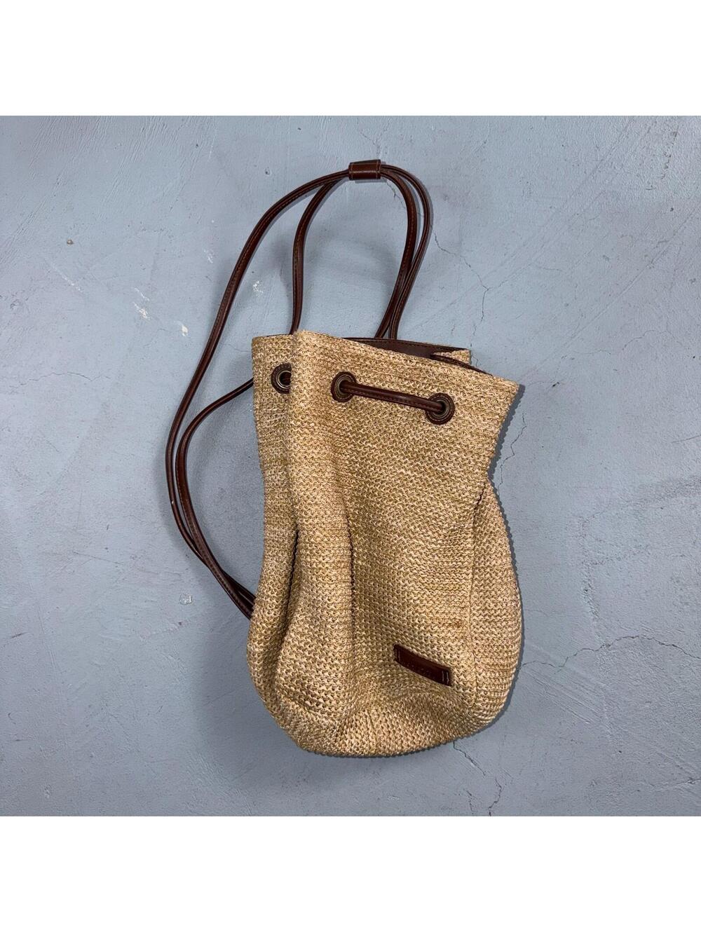 Rosetti Natural Straw Bucket Bag with Dark Brown Trim